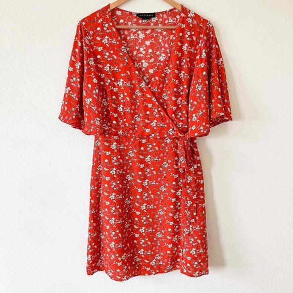 Red Floral Wrap Dress - Picture 1 of 4
